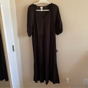 Black boho oversized prairie dress (S/M) EUC